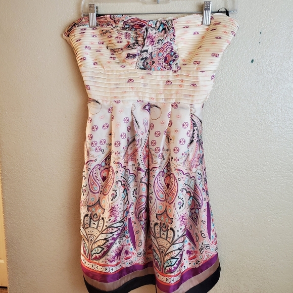 Vintage Y2K Bebe Strapless Satin Floral Mini Dress Coquette Prom Party - Picture 1 of 6